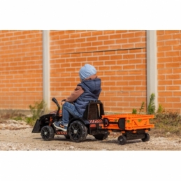 Elektrický Traktor FARMER s radlicí a vlečkou, oranžový