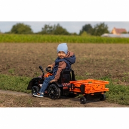 Elektrický Traktor FARMER s radlicí a vlečkou, oranžový